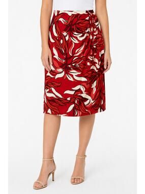 Sigrid Olsen Red Floral Wrap Midi Skirt Women Large Elastic Waist Satin Feel
